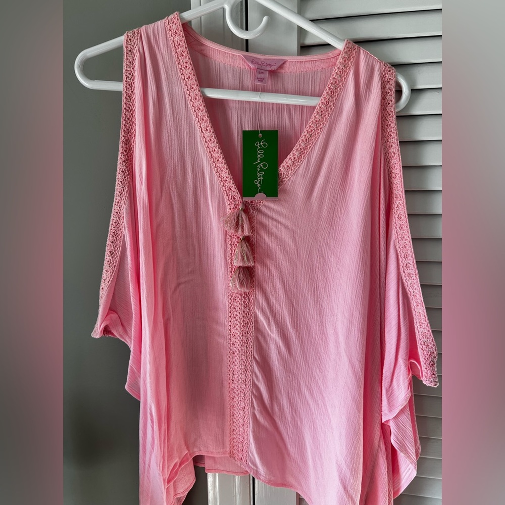 Lily Pulitzer crinkled linen poncho style top